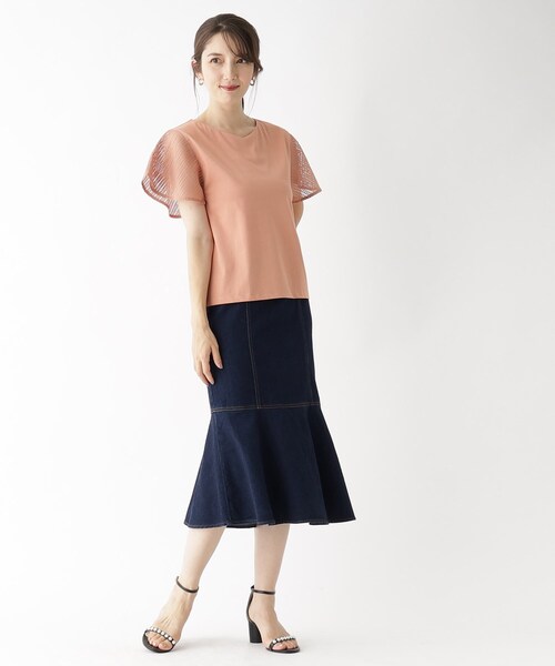 index（インデックス）の「◆レースフレアスリーブトップス【洗濯機洗い可】（Tシャツ/カットソー・レディース・ネイビー/ライトベージュ/ダークオレンジ/ホワイト系・38/42/40/36）」の13枚目の写真