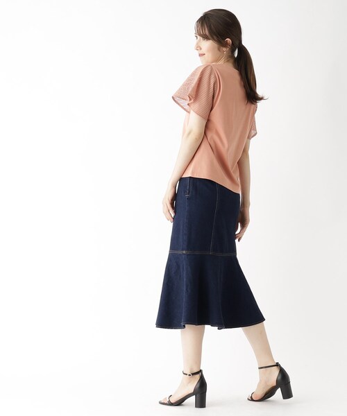 index（インデックス）の「◆レースフレアスリーブトップス【洗濯機洗い可】（Tシャツ/カットソー・レディース・ネイビー/ライトベージュ/ダークオレンジ/ホワイト系・38/42/40/36）」の14枚目の写真