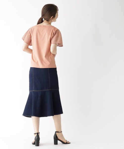 index（インデックス）の「◆レースフレアスリーブトップス【洗濯機洗い可】（Tシャツ/カットソー・レディース・ネイビー/ライトベージュ/ダークオレンジ/ホワイト系・38/42/40/36）」の15枚目の写真