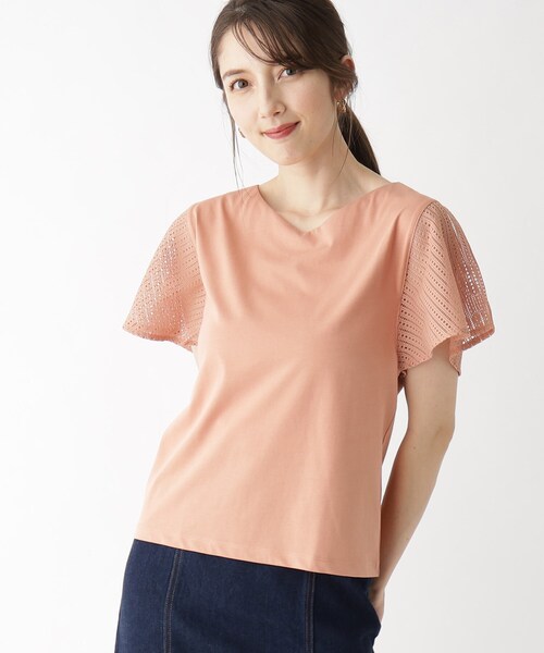 index（インデックス）の「◆レースフレアスリーブトップス【洗濯機洗い可】（Tシャツ/カットソー・レディース・ネイビー/ライトベージュ/ダークオレンジ/ホワイト系・38/42/40/36）」の16枚目の写真