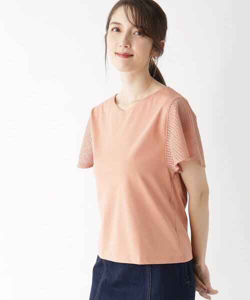 index（インデックス）の「◆レースフレアスリーブトップス【洗濯機洗い可】（Tシャツ/カットソー・レディース・ネイビー/ライトベージュ/ダークオレンジ/ホワイト系・38/42/40/36）」の17枚目の写真