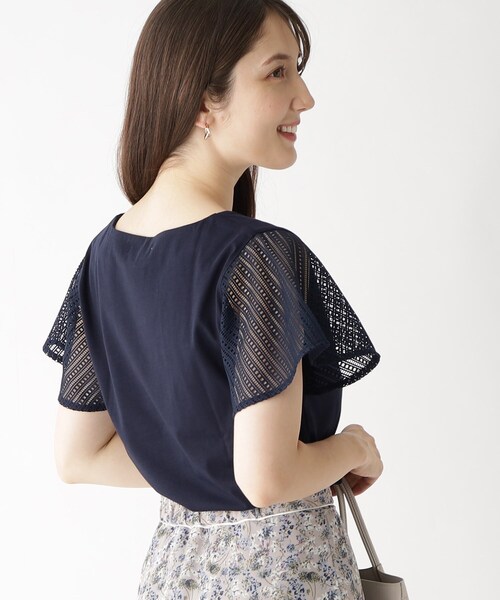 index（インデックス）の「◆レースフレアスリーブトップス【洗濯機洗い可】（Tシャツ/カットソー・レディース・ネイビー/ライトベージュ/ダークオレンジ/ホワイト系・38/42/40/36）」の22枚目の写真