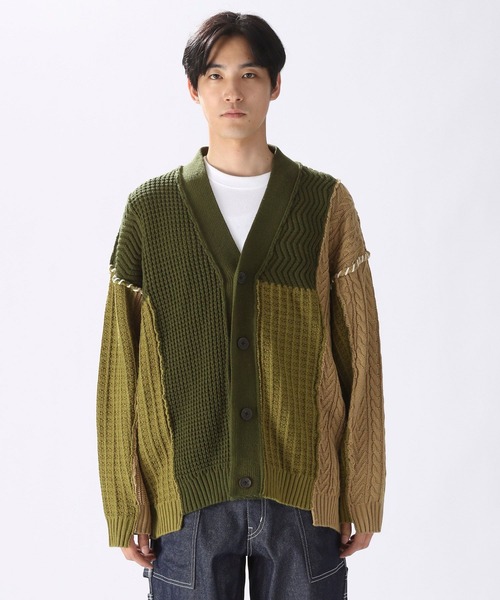 UNSTUDIED（アンスタディード）の「[UNSTUDIED]地柄切り替えニットカーディガン（カーディガン/ボレロ・メンズ・ベージュ/カーキ・MEDIUM/LARGE）」の8枚目の写真