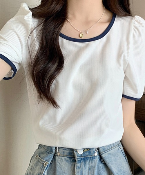 Dewlily(デューリリー)の「バイカラーTシャツ(Tシャツ/カットソー・レディース・ブラック/ベージュ/グリーン/ホワイト・M/L)」の10枚目の写真