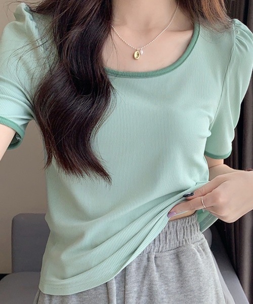 Dewlily(デューリリー)の「バイカラーTシャツ(Tシャツ/カットソー・レディース・ブラック/ベージュ/グリーン/ホワイト・M/L)」の11枚目の写真