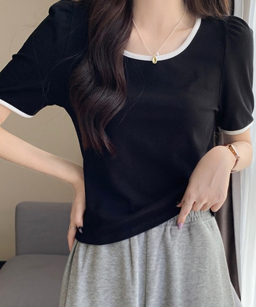 Dewlily(デューリリー)の「バイカラーTシャツ(Tシャツ/カットソー・レディース・ブラック/ベージュ/グリーン/ホワイト・M/L)」の12枚目の写真