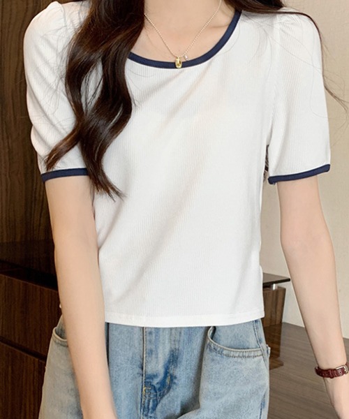 Dewlily(デューリリー)の「バイカラーTシャツ(Tシャツ/カットソー・レディース・ブラック/ベージュ/グリーン/ホワイト・M/L)」の13枚目の写真