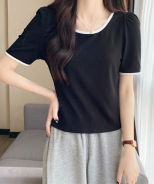 Dewlily(デューリリー)の「バイカラーTシャツ(Tシャツ/カットソー・レディース・ブラック/ベージュ/グリーン/ホワイト・M/L)」の14枚目の写真