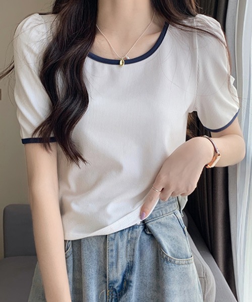 Dewlily(デューリリー)の「バイカラーTシャツ(Tシャツ/カットソー・レディース・ブラック/ベージュ/グリーン/ホワイト・M/L)」の15枚目の写真
