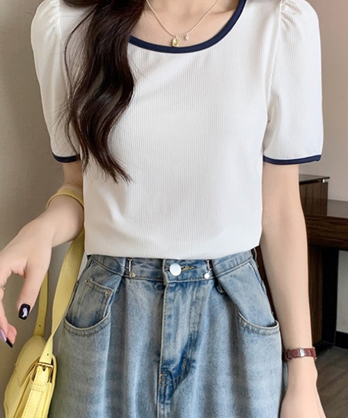 Dewlily(デューリリー)の「バイカラーTシャツ(Tシャツ/カットソー・レディース・ブラック/ベージュ/グリーン/ホワイト・M/L)」の17枚目の写真