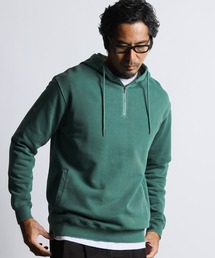PIGMENT-DYE SWEAT PARKA：ピグメント加工 ハーフジップ スウェットパーカー