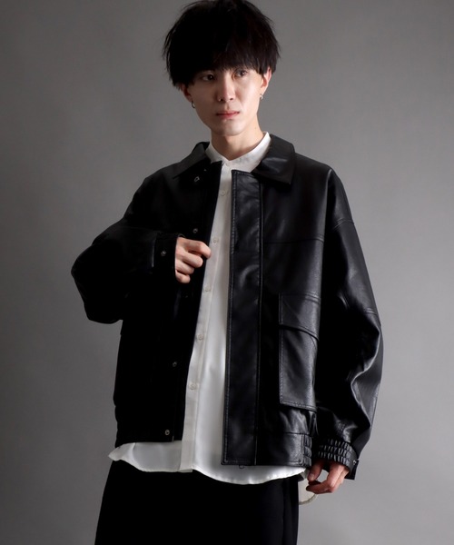SITRY(シトリー)の「synthetic leather Big jacket/フェイクレザー ビッグジャケット(ミリタリージャケット・メンズ・ブラック・L/M)」の15枚目の写真