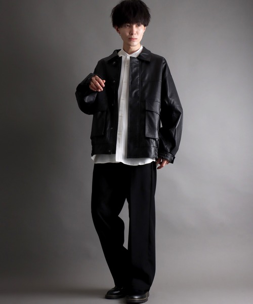 SITRY(シトリー)の「synthetic leather Big jacket/フェイクレザー ビッグジャケット(ミリタリージャケット・メンズ・ブラック・L/M)」の10枚目の写真