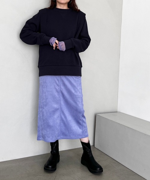 LOWRYS FARM（ローリーズファーム）の「ストレッチフェイクスエードスカート　969310（スカート・レディース・パープル/ブラック/ホワイト・LARGE/MEDIUM）」の4枚目の写真