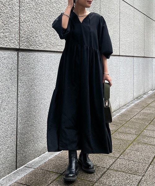 un dix cors（アンディコール）の「前後2WAYティアードワンピース（ワンピース・レディース・ブラック/オレンジ・FREE）」の5枚目の写真