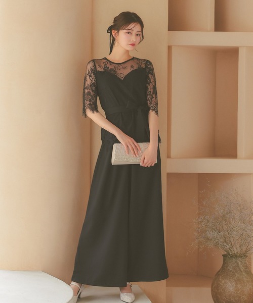 パーティードレス パンツスタイル セットアップ レーススリーブ