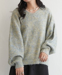 ミックスアームウォーマー風Vネックプルオーバー