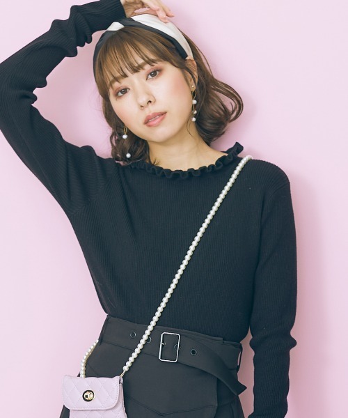 marun（マルン）の「＜大きいサイズ＞ フリルハイネックニットトップス marun（ニット/セーター・レディース・アイボリー/ブラック・4L/L/LL/3L/5L）」の2枚目の写真