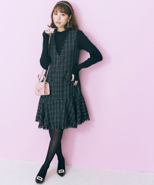 marun（マルン）の「＜大きいサイズ＞ フリルハイネックニットトップス marun（ニット/セーター・レディース・アイボリー/ブラック・4L/L/LL/3L/5L）」の7枚目の写真