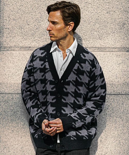 セール】【SOMEDIFF】モヘアタッチ総柄カーディガン メンズ ルーズ