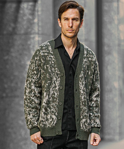 SOMEDIFF】モヘアタッチ総柄カーディガン メンズ ルーズシルエット