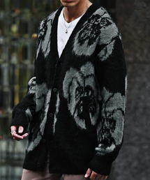 【SOMEDIFF】モヘアタッチ総柄カーディガン メンズ ルーズシルエット ニットカーデ 大きいサイズ 秋服 冬服