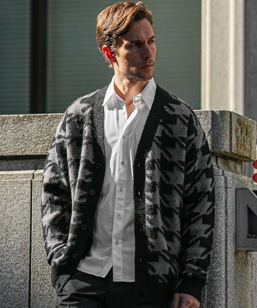 SOMEDIFF】モヘアタッチ総柄カーディガン メンズ ルーズシルエット