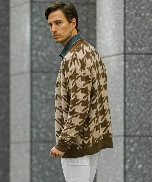 セール】【SOMEDIFF】モヘアタッチ総柄カーディガン メンズ ルーズ