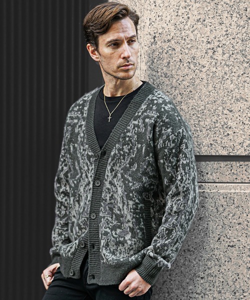 セール】【SOMEDIFF】モヘアタッチ総柄カーディガン メンズ ルーズ