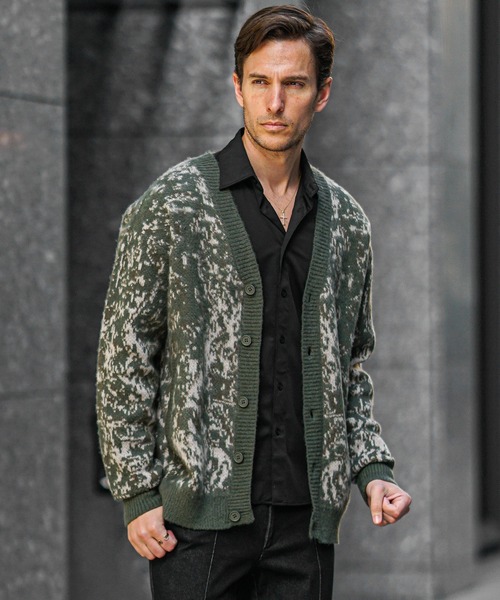 セール】【SOMEDIFF】モヘアタッチ総柄カーディガン メンズ ルーズ