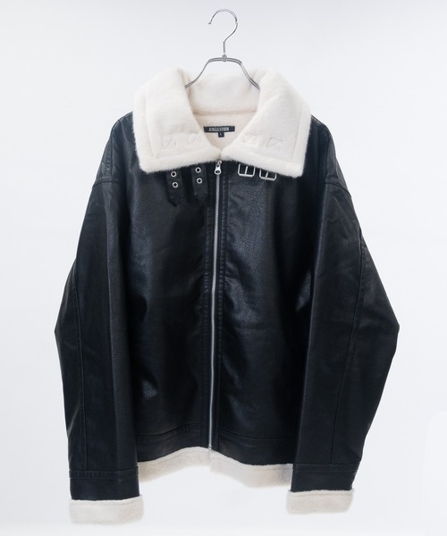 JOHN'S CLOSET（ジョンズクローゼット）の「【13】フェイクムートン B-3 フライトジャケット（ムートンコート・メンズ・ブラック/ベージュ/アイボリー/ブラック系・LARGE/MEDIUM）」の22枚目の写真