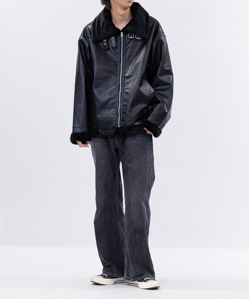 JOHN'S CLOSET（ジョンズクローゼット）の「【13】フェイクムートン B-3 フライトジャケット（ムートンコート・メンズ・ブラック/ベージュ/アイボリー/ブラック系・LARGE/MEDIUM）」の12枚目の写真