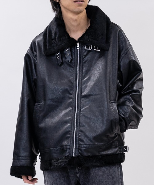 JOHN'S CLOSET（ジョンズクローゼット）の「【13】フェイクムートン B-3 フライトジャケット（ムートンコート・メンズ・ブラック/ベージュ/アイボリー/ブラック系・LARGE/MEDIUM）」の9枚目の写真