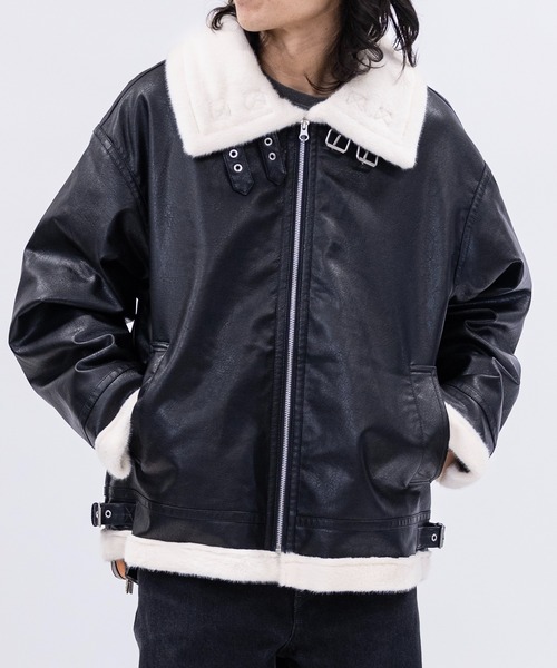 JOHN'S CLOSET（ジョンズクローゼット）の「【13】フェイクムートン B-3 フライトジャケット（ムートンコート・メンズ・ブラック/ベージュ/アイボリー/ブラック系・LARGE/MEDIUM）」の15枚目の写真