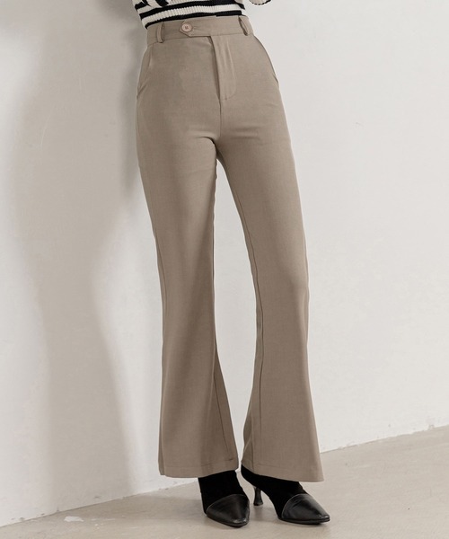 DAY CLOSET（デイ クローゼット）の「【大きいサイズ有】きれいめ美脚見せ。ハイウエストツイルフレアスラックス レディース（スラックス・レディース・グレイッシュベージュ/ブラウン/ブラック/グレー・M/S/XL/L）」の10枚目の写真