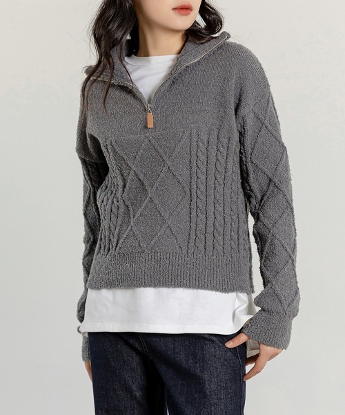 nonnative ダークグレー ケーブルニット ジップアップセーター roshell ニットセーター メンズ トップス 長袖 クルーネック