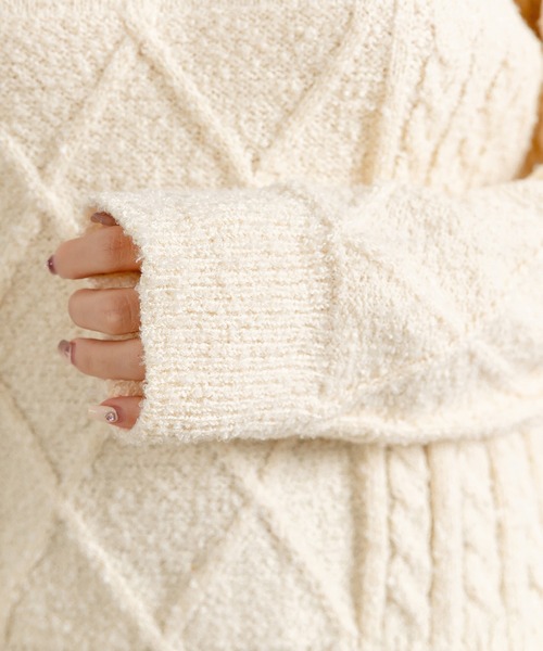 2WAY/ハーフジップorハイネック/リブ切替】長袖ドロップショルダー