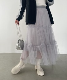 チュールシアーティアードロングスカート