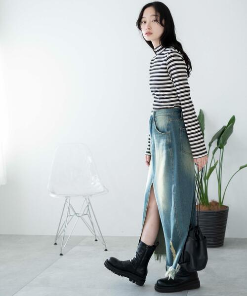 WEGO（ウィゴー）の「WEGO/マルチボーダーロンT（Tシャツ/カットソー・レディース・ブラック/ネイビー・FREE）」の3枚目の写真