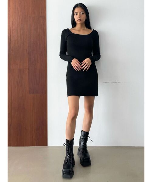 EMODA ニットワンピース EMODA クロシェマキシニットワンピース（ブルー） -ファッション