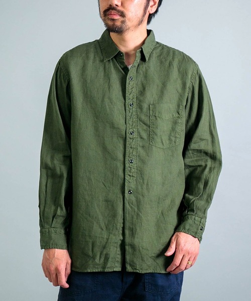 OMNIGOD（オムニゴッド）の「[OMNIGOD mens / オムニゴッド] リネンキャンバスアンティークハーフプラケットシャツ（シャツ/ブラウス・メンズ・ホワイト/オリーブ/ブラック・4/3/2）」の4枚目の写真