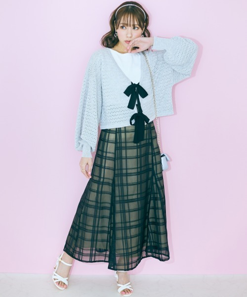 marun(マルン)の「【販売終了】<大きいサイズ> シアーチェックスカート marun(スカート・レディース・ブラック/グリーン・5L/L/4L/3L/LL)」の9枚目の写真