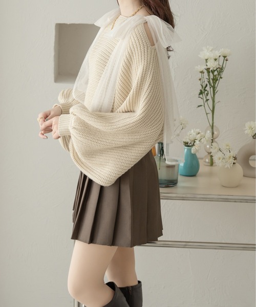 Ambre Neige(アンブルネージュ)の「2wayチュールリボントップス/WEB/EC限定商品(Tシャツ/カットソー・レディース・ベビーピンク/ブラック/アイボリー/ライトグレー/チャコールグレー・FREE)」の8枚目の写真