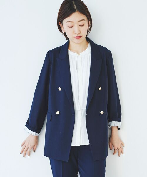 le.coeur blanc（ルクールブラン）の「ケープギャザーブラウス（シャツ/ブラウス・レディース・ネイビー/オフホワイト・38）」の8枚目の写真