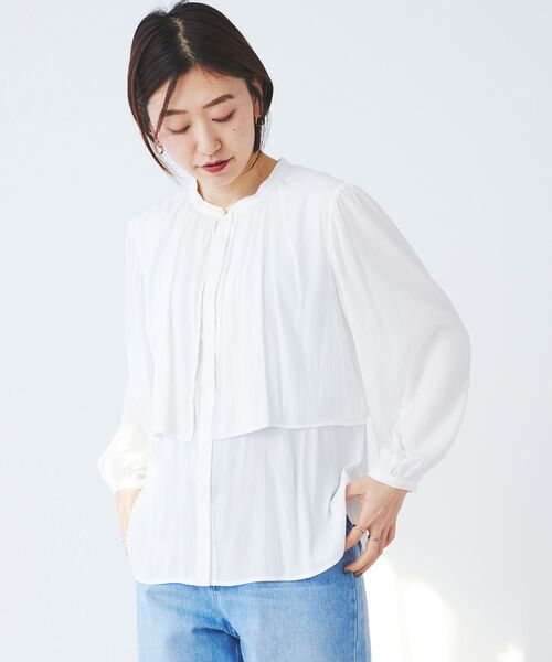 le.coeur blanc（ルクールブラン）の「ケープギャザーブラウス（シャツ/ブラウス・レディース・ネイビー/オフホワイト・38）」の12枚目の写真