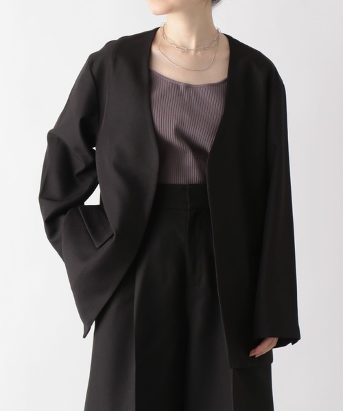 グローバルワーク高山直子さんコラボ/ツィードノーカラージャケット/EiiS セール】高山直子さんコラボ/リネンライクノーカラージャケット/EiiS