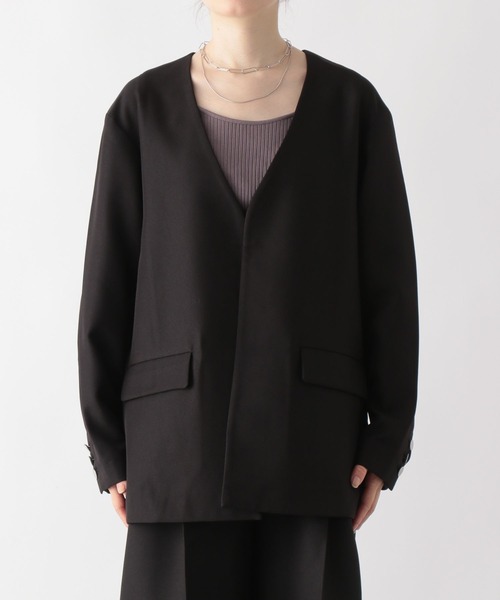 新品未使用タグ付【SONIA RYKIEL】ノーカラーレースジャケット　40 セール】 スクエアモチーフエンブロイダリー ノーカラー