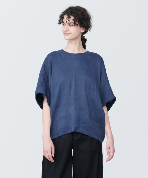 無印良品(ムジルシリョウヒン)の「婦人 ヘンプ レーヨン 半袖ブラウス(シャツ/ブラウス・レディース・ブルー系1/ライトグレー/オフホワイト/ブラック・XL/L/M/S/XS)」の4枚目の写真
