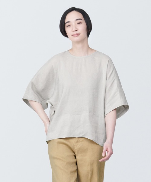 無印良品(ムジルシリョウヒン)の「婦人 ヘンプ レーヨン 半袖ブラウス(シャツ/ブラウス・レディース・ブルー系1/ライトグレー/オフホワイト/ブラック・XL/L/M/S/XS)」の3枚目の写真