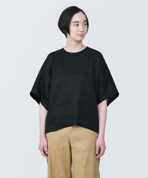 無印良品(ムジルシリョウヒン)の「婦人 ヘンプ レーヨン 半袖ブラウス(シャツ/ブラウス・レディース・ブルー系1/ライトグレー/オフホワイト/ブラック・XL/L/M/S/XS)」の2枚目の写真